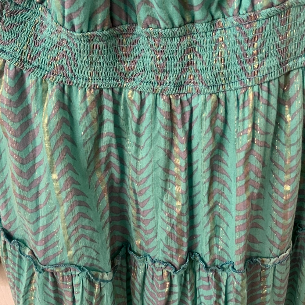 Francescas Blue Rain Teal Green Maxi Dress with Gold Trim - Picture 5 of 6